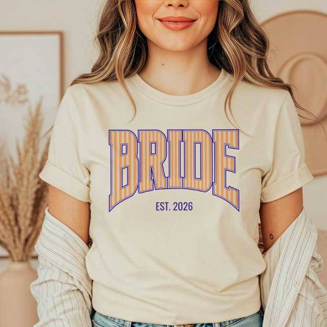 T-shirt Orange + Rayure Beige Mariée Universitaire NAVY (Personalize with names, dates, locations or events.)