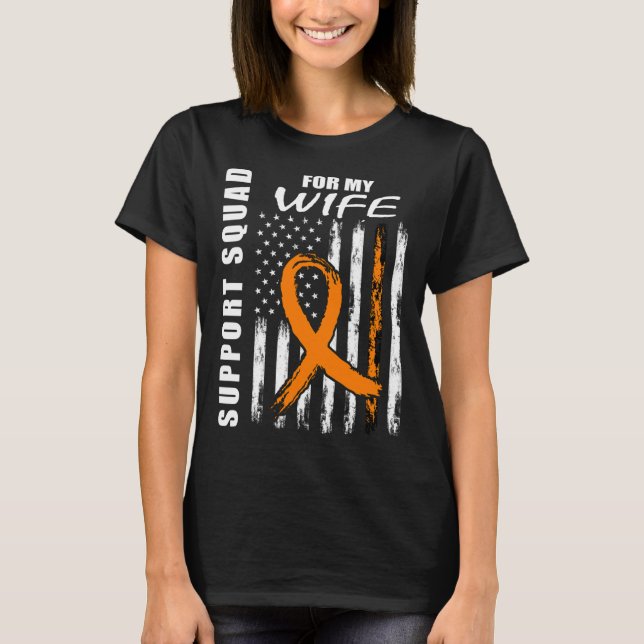 T-shirt Orange Ribbon Wife Leukemia Awareness Usa Flag Can (Devant)