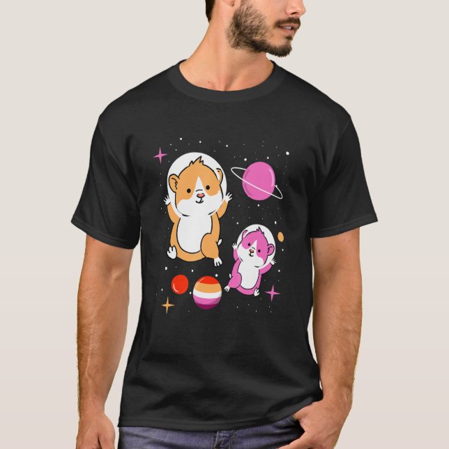 T-shirt Orange rose de hamster lesbienne Pride (Devant)