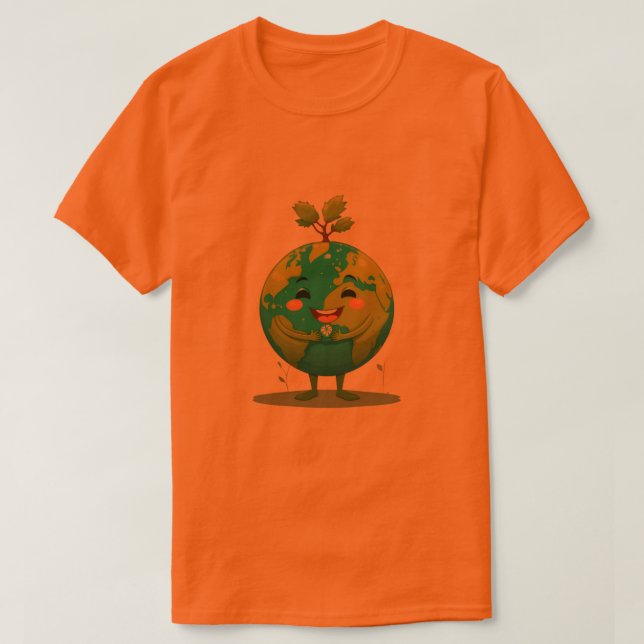 T-shirt Orange Smiley Earth Tee - Green Hope (Design devant)