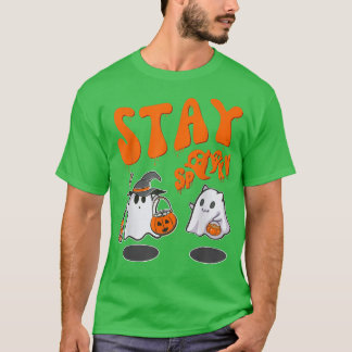 T-shirt Orange Super drôle Cute Ghost Stay Éffrayant Hallo