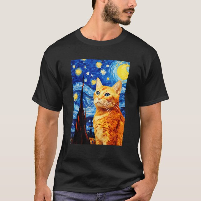 T-shirt Orange Tabby Cat Starry Nuit Vincent van Gogh Pet (Devant)