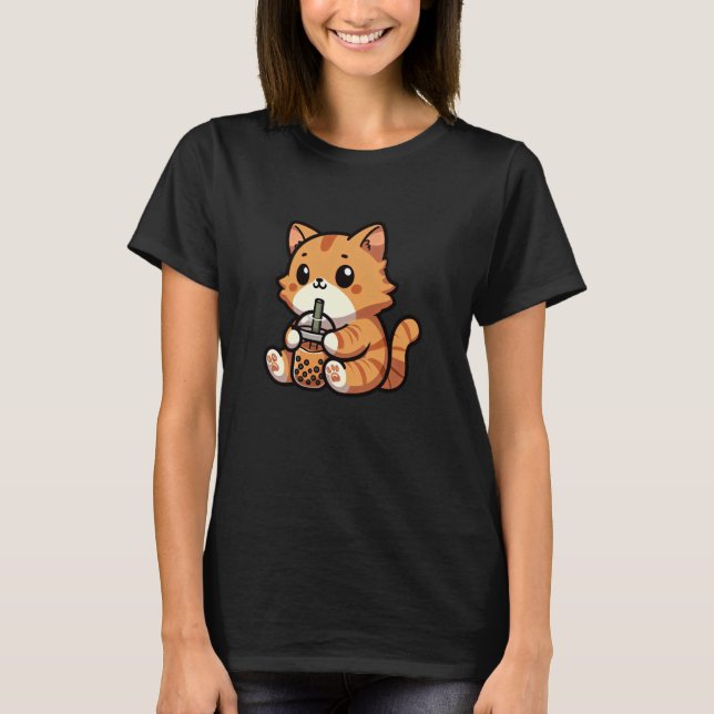 T-shirt Orange Tabby Chat Bubble Thé Animateur Amusant Bob (Devant)