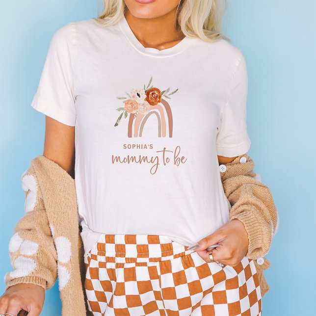 T-shirt Orange Terracotta Boho | Maman doit être arc-en-ci (A cute and boho shirt for the mommy to be, with a terracotta rainbow and flowers)