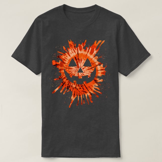 T-shirt Orange Tie Dye Jack-o'-lantern Face Hippie Hallowe (Design devant)