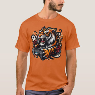 T-shirt orange Tiger Gamer pour hommes