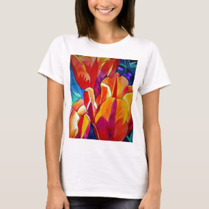 T-shirt Orange Tulips aquarelle art peinture de fleurs