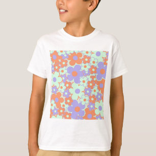 T-shirt Orange violet bleu rétro Y2K les années 70 Fleur M