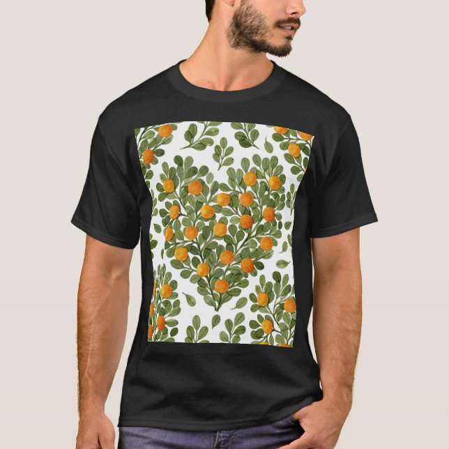 T-shirt Oranges cardiaques : Branches vertes Amour. (Devant)