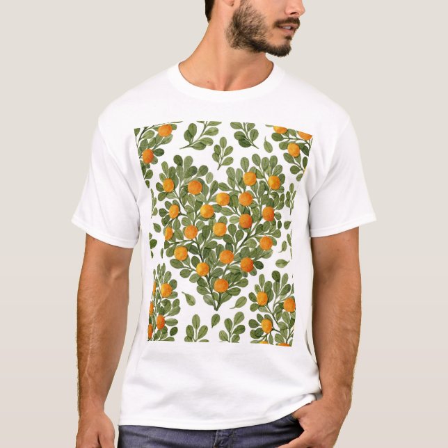 T-shirt Oranges cardiaques : Branches vertes Amour. (Devant)