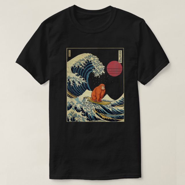 T-shirt Orangutan japonais Kanagawa Vague drôle Surf anima (Design devant)
