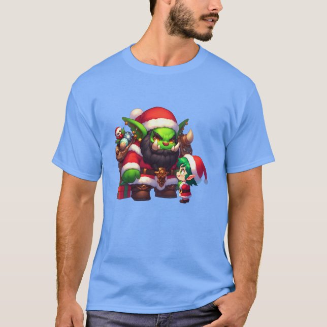 T-shirt Orc Père Noël livre des cadeaux au petit elfe (Devant)