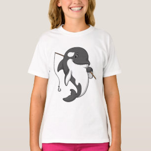 T-shirt Orca comme Fisher avec une barre de pêche