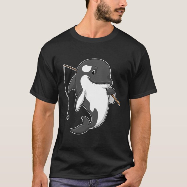 T-shirt Orca comme Fisher avec une barre de pêche (Devant)