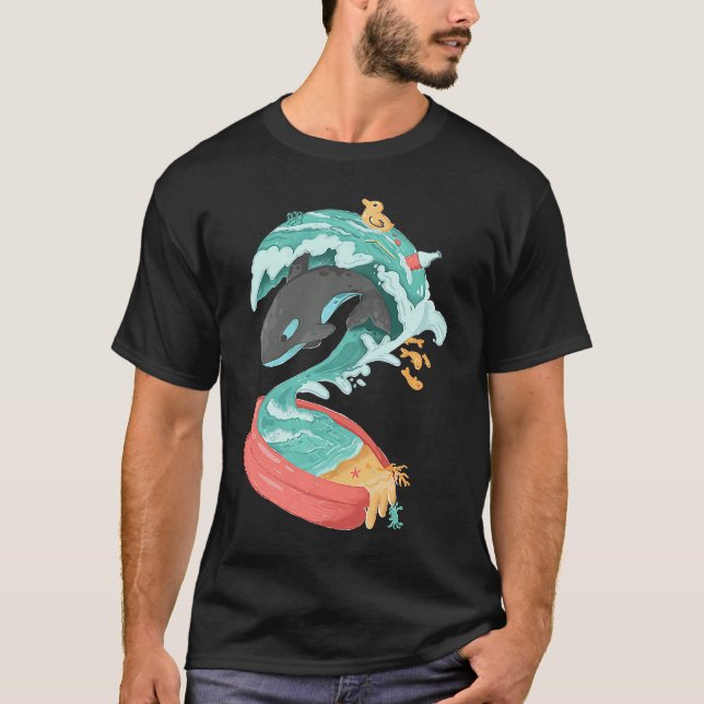 T-shirt Orca Tsunami Piscine gonflable Sauver Océan Faune  (Devant)