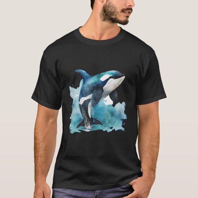 T-shirt Orca Whale Aquarelle Océan Eau Splash (Devant)
