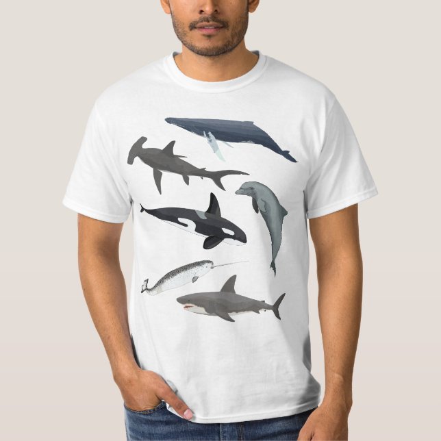 T-shirt Orca Whale Shark Narwhal Dolphin Sea Creatures (Devant)