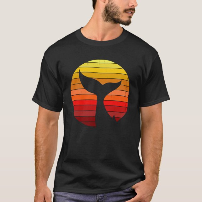 T-shirt Orca Whale Tail Sunset Style Silhouette Couleurs (Devant)