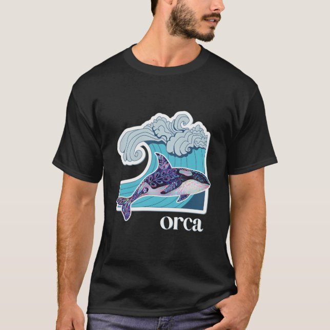 T-shirt Orca Whale With Hand Drawn Ocean Wave (Devant)