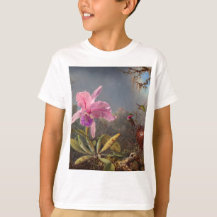 T-shirt Orchidée de Cattleya et trois colibris par Heade