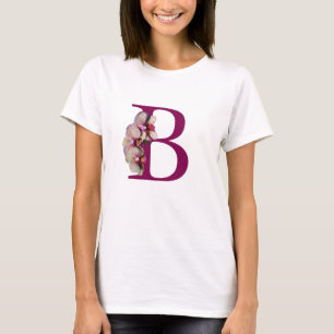 T-shirt Orchidée Élégant Monogramme Initiale B  