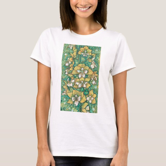 T-shirt Orchidée Jaune Fleurs tropicales Peinture Florale (Devant)