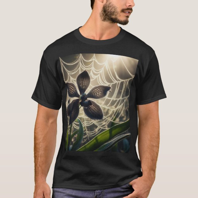 T-shirt Orchidée noire Spiderweb Floral (Devant)