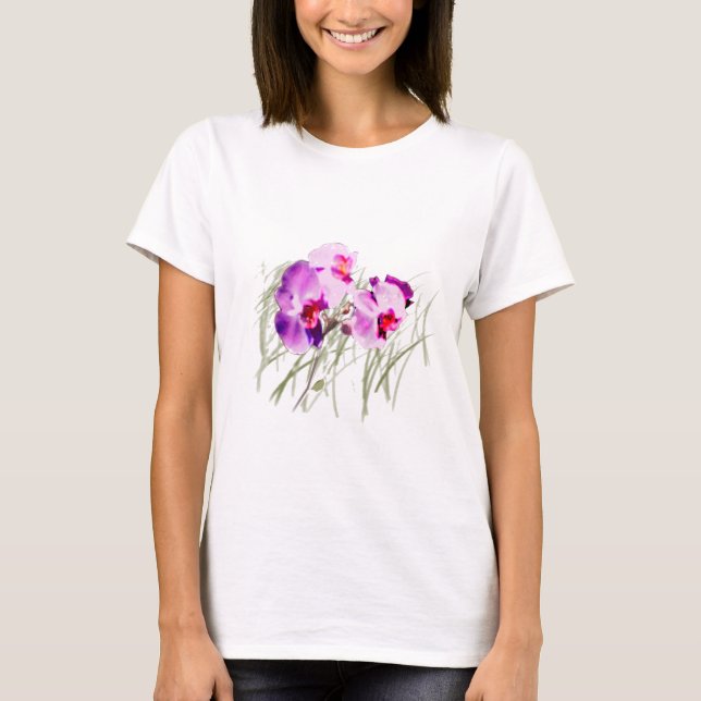 T-shirt Orchidées sur la chemise de rivage (Devant)