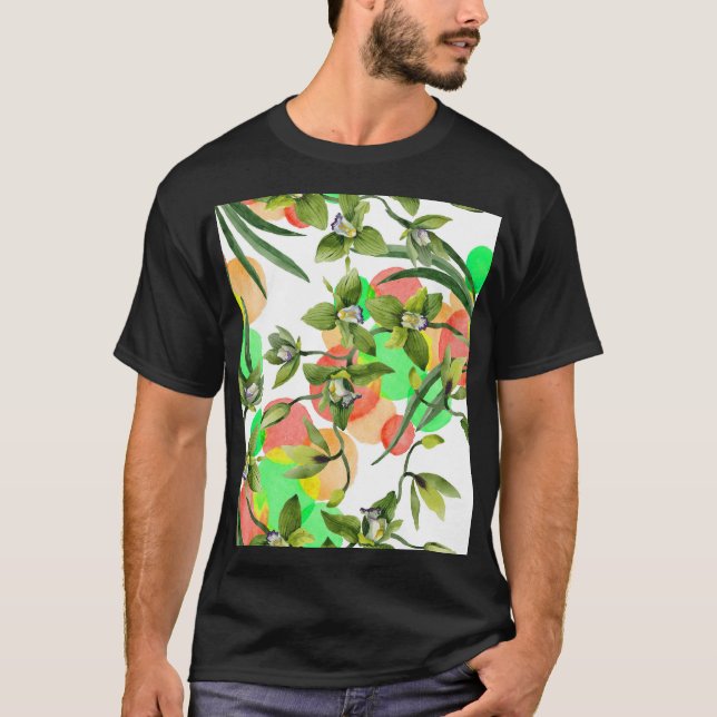 T-shirt Orchidées vertes : aquarelle florale sans soudure. (Devant)