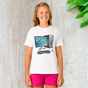 T-shirt Ordinateur de bureau avec moniteur, clavier et sou