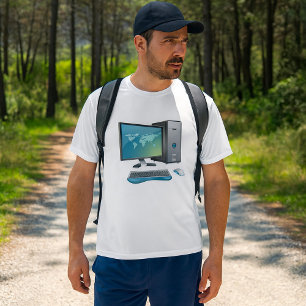 T-shirt Ordinateur de bureau avec moniteur, clavier et sou
