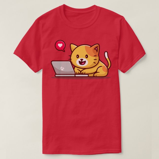 T-shirt Ordinateur Portable D'Exploitation Cute Cat (Design devant)