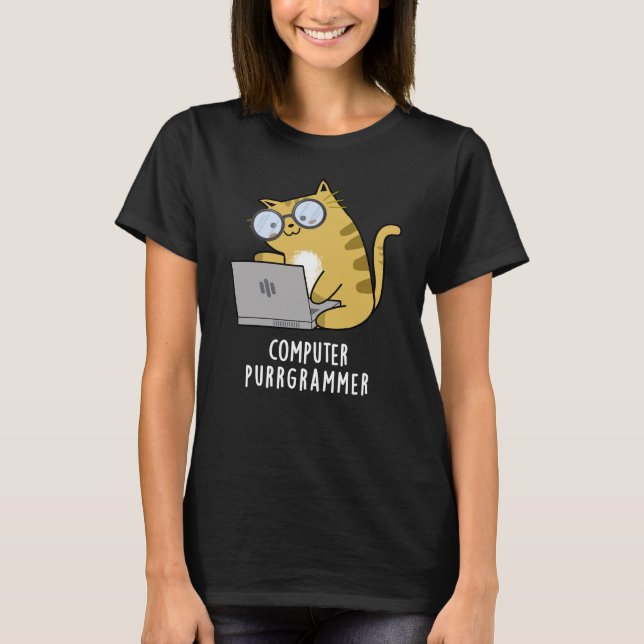 T-shirt Ordinateur Purr-grammer Funny Chat Pun Dark BG (Devant)