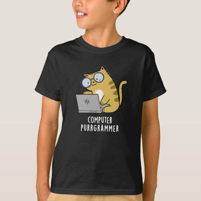 T-shirt Ordinateur Purr-grammer Funny Chat Pun Dark BG (Devant)