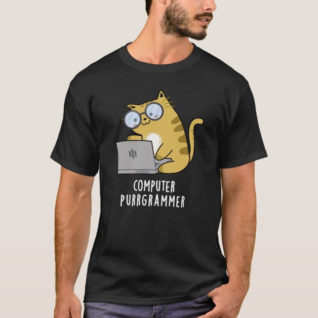 T-shirt Ordinateur Purr-grammer Funny Chat Pun Dark BG (Devant)