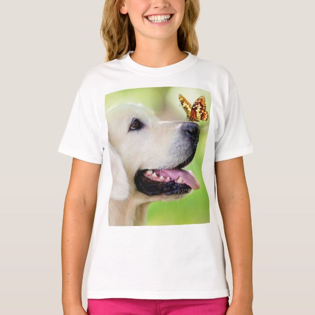 T-shirt Oreiller À Lancer Du Labrador Et Du Papillon (Devant)