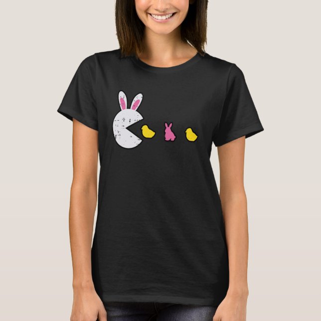 T-shirt Oreilles de lapin de jeu vidéo de Pâques mangeant  (Devant)