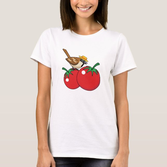 T-shirt Organic lover Sparrow Eating Red Tomato (Devant)