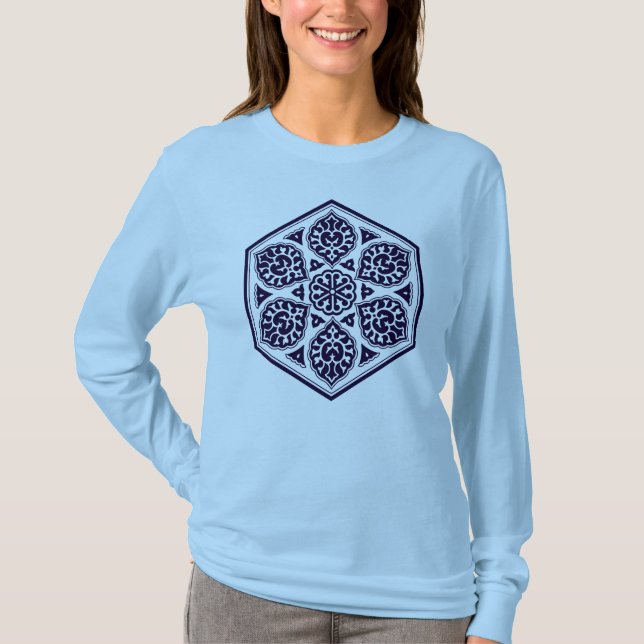 T-shirt Oriental Blue Turkish Rosette Geometric Vector Art (Devant)