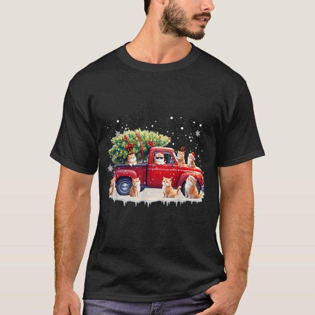 T-shirt Oriental Cat Red Truck Christmas Tree Santa Ugly X (Devant)