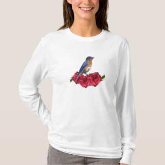 T-shirt oriental de camélia d'oiseau bleu