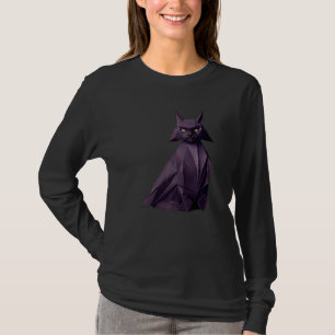 T-shirt Origami Black Cat Cute Papier Plier Kitty