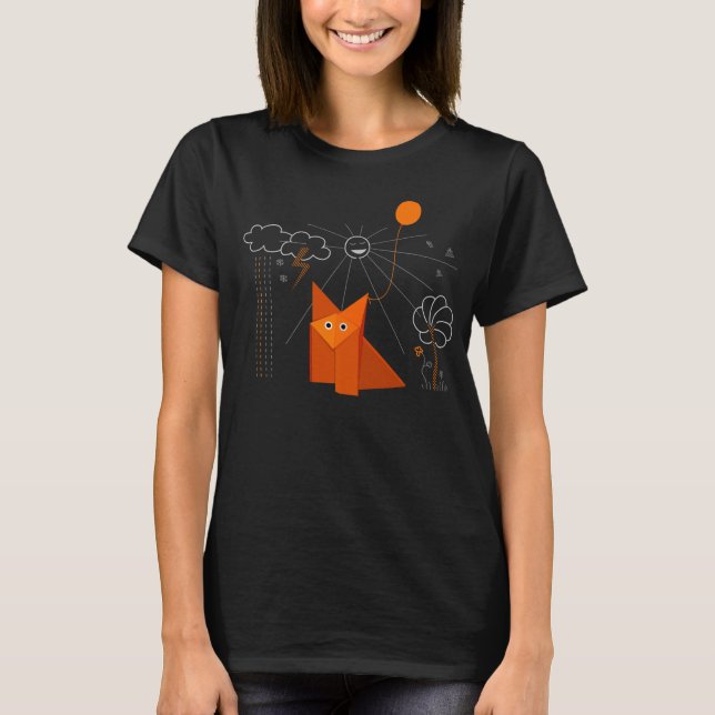 T-shirt Origami Fox Est Heureuse Femme Sombre (Devant)