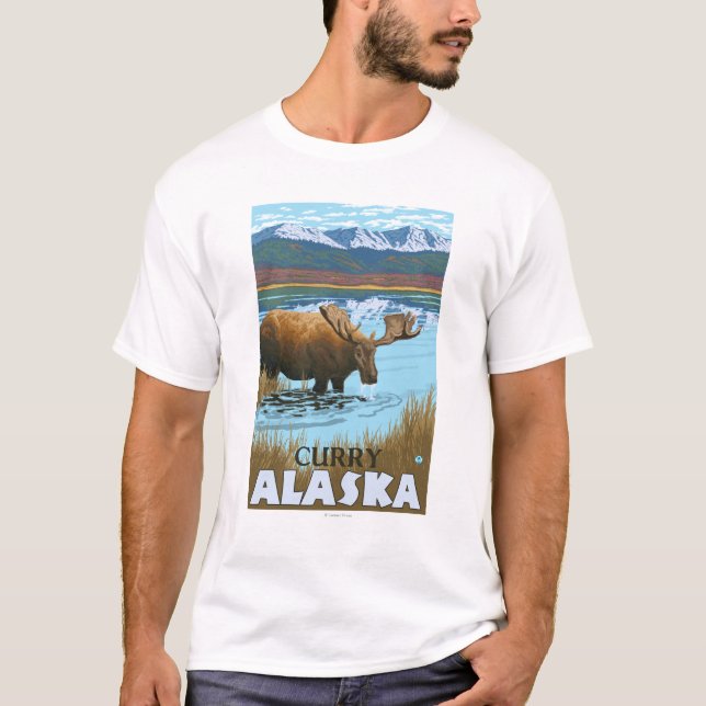 T-shirt Orignaux buvant au lac - cari, Alaska (Devant)