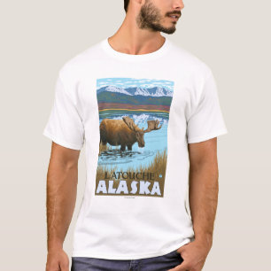 T-shirt Orignaux buvant au lac - Latouche, Alaska
