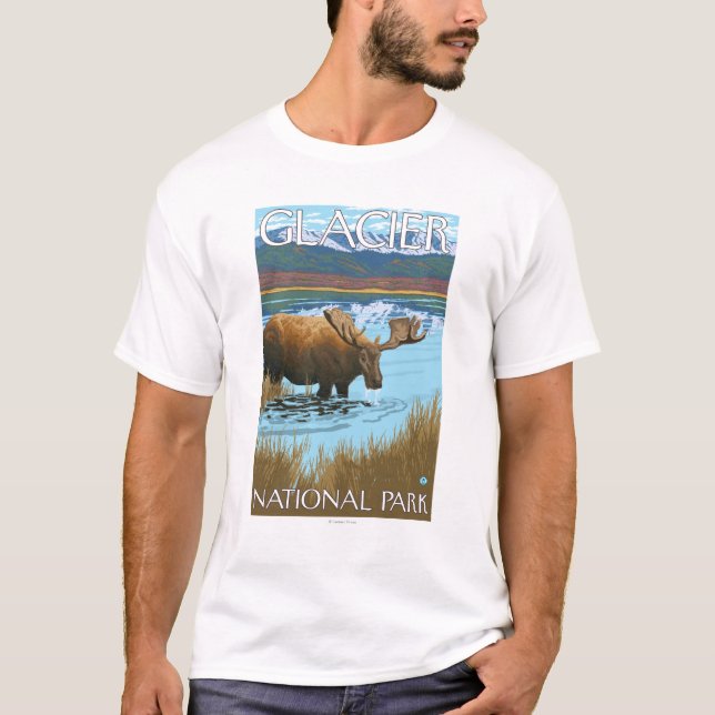 T-shirt Orignaux buvant au lac - parc national de glacier, (Devant)