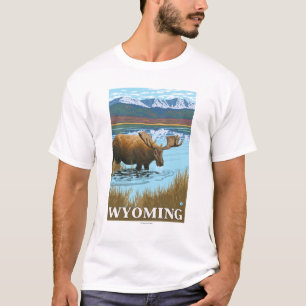 T-shirt Orignaux buvant au lac - Wyoming