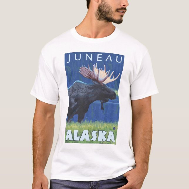 T-shirt Orignaux la nuit - Juneau, Alaska (Devant)