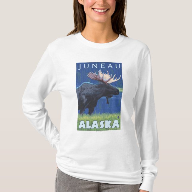 T-shirt Orignaux la nuit - Juneau, Alaska (Devant)