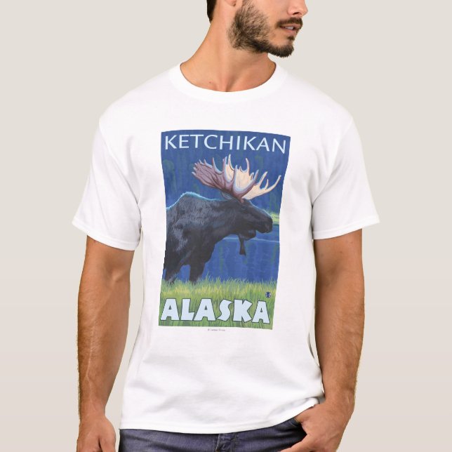 T-shirt Orignaux la nuit - Ketchikan, Alaska (Devant)